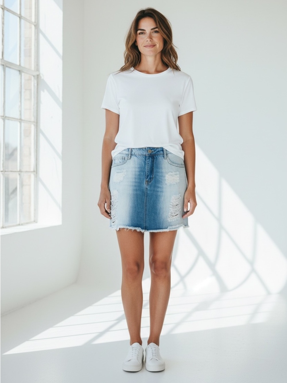 Eighty Two Distressed Light Blue Denim Mini Skirt - Casual Chic SIZE 7